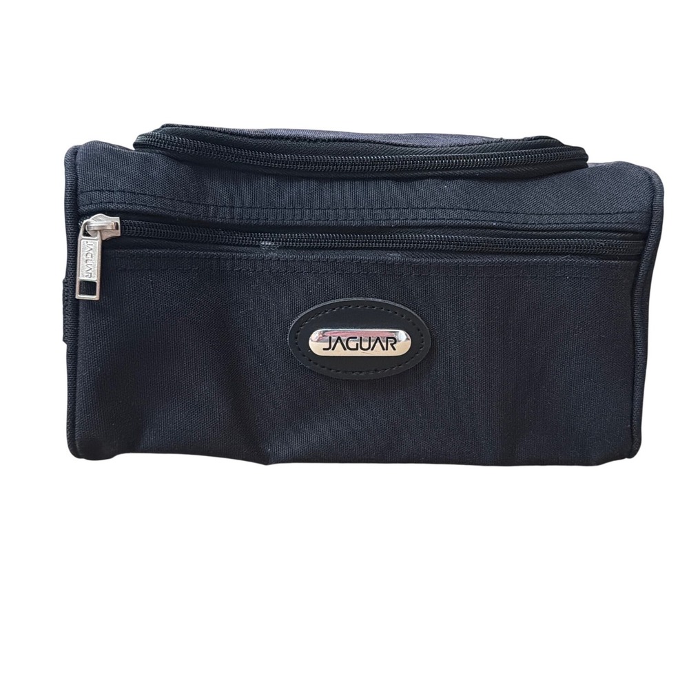 Jaguar Mens Black Canvas Toiletry Bag Dopp Kit Travel Organizer‎ Zippered Pouch